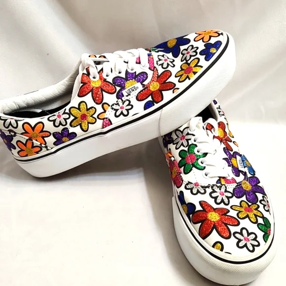 Vans Era Flower Multicolored Glitter Floral Platform Sneakers (Uni M 8, W 9.5) - Picture 3 of 13